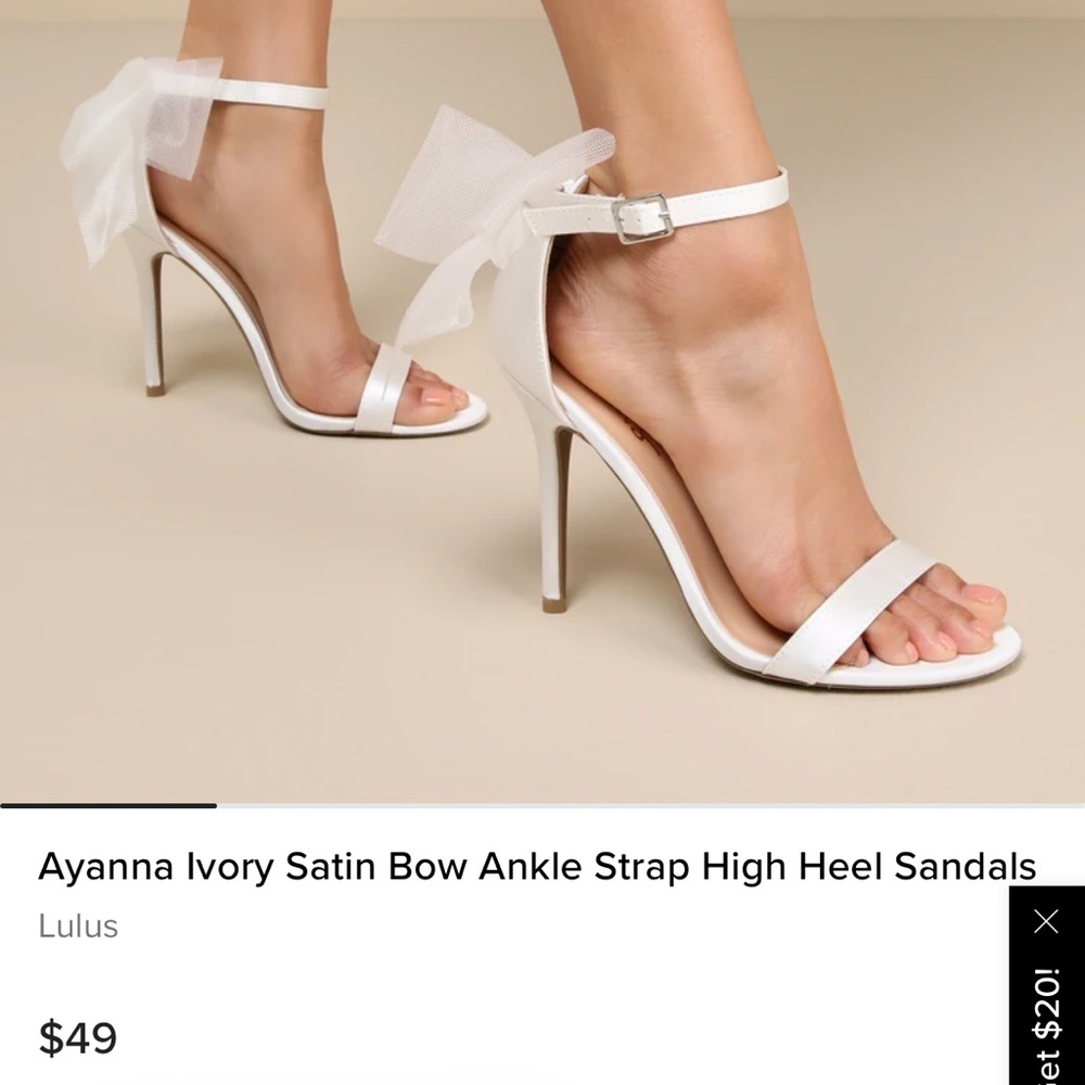 Lulu's Ivory High Heel Sandals with Sleek Straps & tulle bows, Size 7, NEW